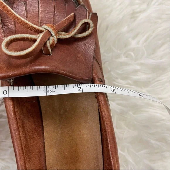 VTG 1970’s Sears Roebuck Brown Leather Thick Gum Sole Loafers w Fringe and Bow - Picture 15 of 15